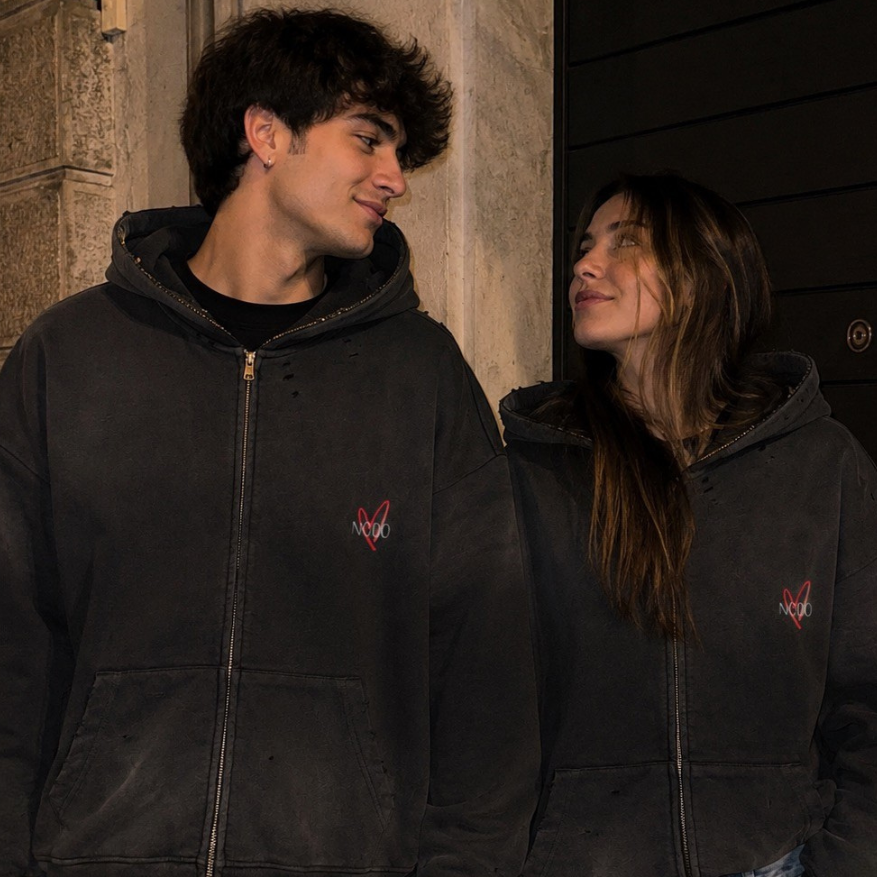 Felpa Coppia Oversize "Tienimi" – Hoodie Vintage Washed con Effetto
